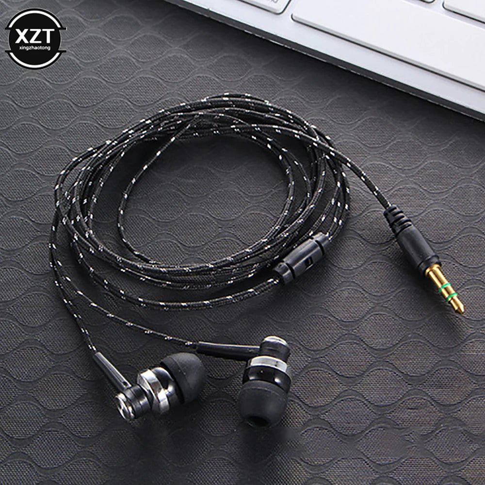 1pc Wired Earphone Stereo In-Ear 3.5mm Nylon Weave Cable Earphone Headset For Laptop Smartphone Gifts Headphones