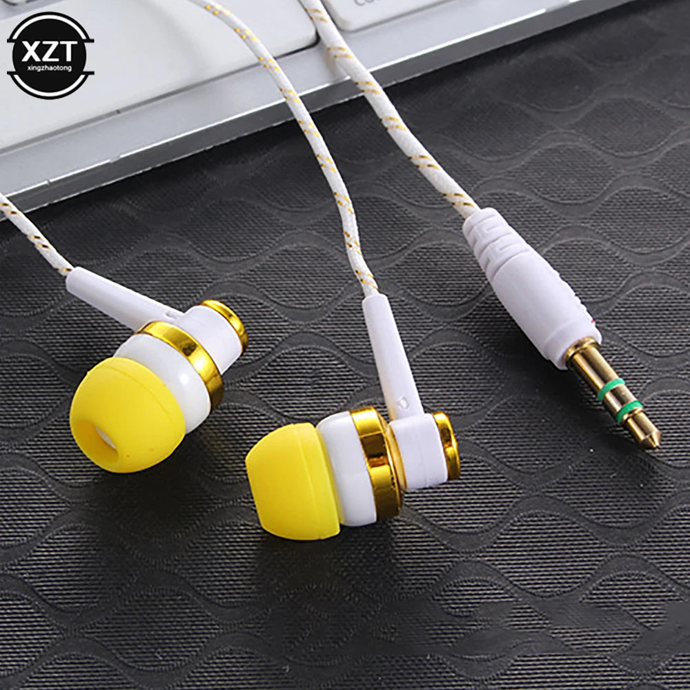 1pc Wired Earphone Stereo In-Ear 3.5mm Nylon Weave Cable Earphone Headset For Laptop Smartphone Gifts Headphones