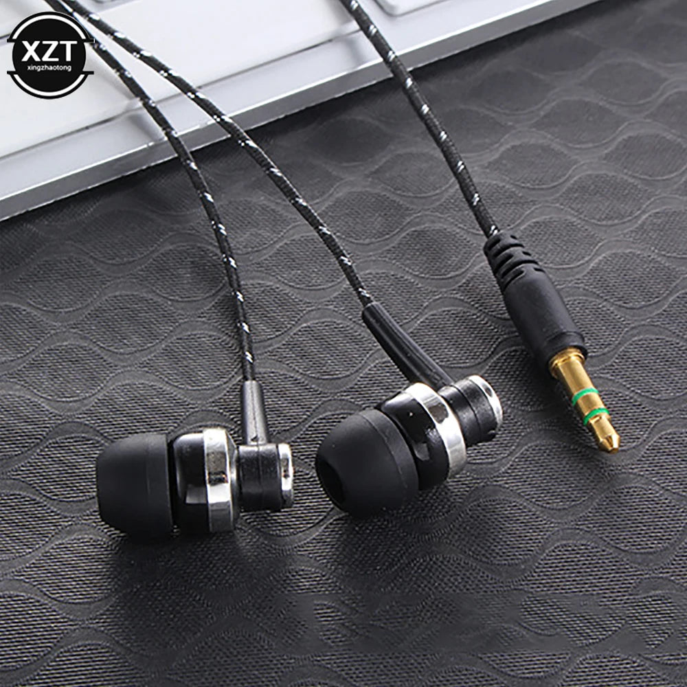 1pc Wired Earphone Stereo In-Ear 3.5mm Nylon Weave Cable Earphone Headset For Laptop Smartphone Gifts Headphones