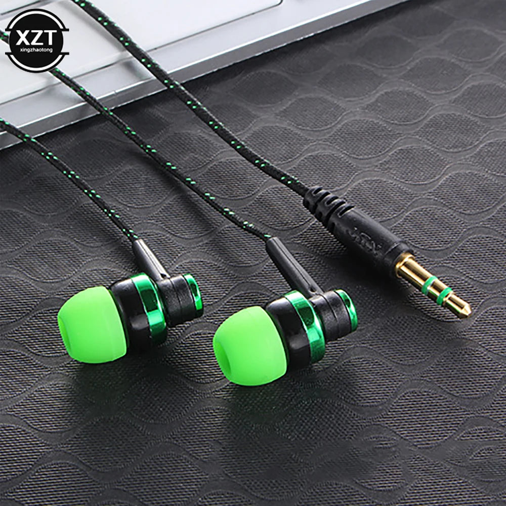 1pc Wired Earphone Stereo In-Ear 3.5mm Nylon Weave Cable Earphone Headset For Laptop Smartphone Gifts Headphones