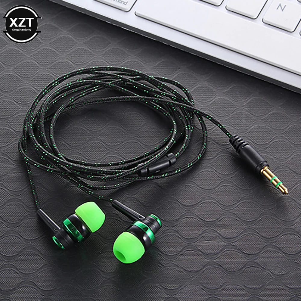 1pc Wired Earphone Stereo In-Ear 3.5mm Nylon Weave Cable Earphone Headset For Laptop Smartphone Gifts Headphones