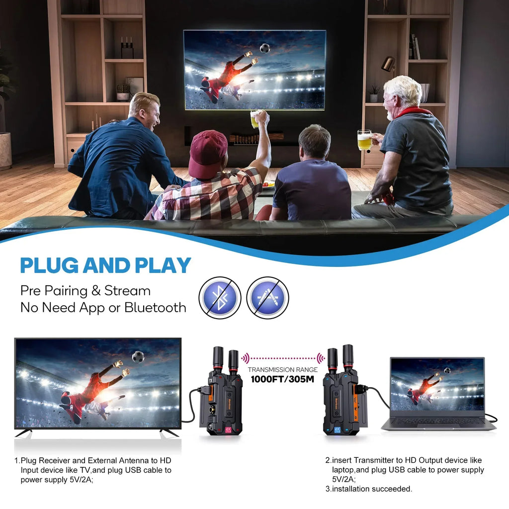 4K Wireless HDMI Extender 300M 1080p60 SDI Video Transmitter Receiver Support Battery Camera Live Streaming Laptop PC TV Monitor (Copy)