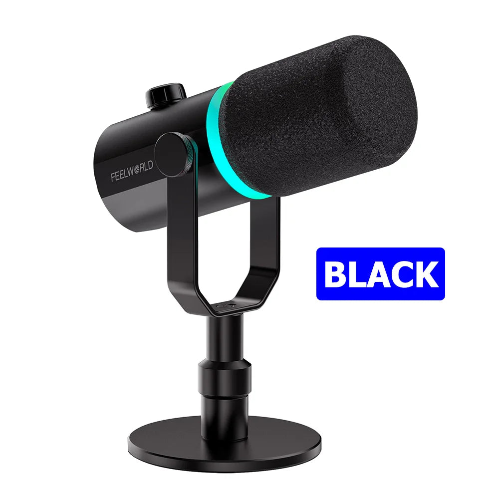 FEELWORLD PM1-XS XLR USB Dynamic Microphone with Base for Podcasting Recording Computer Gaming Live Streaming Vocal Voice-Over