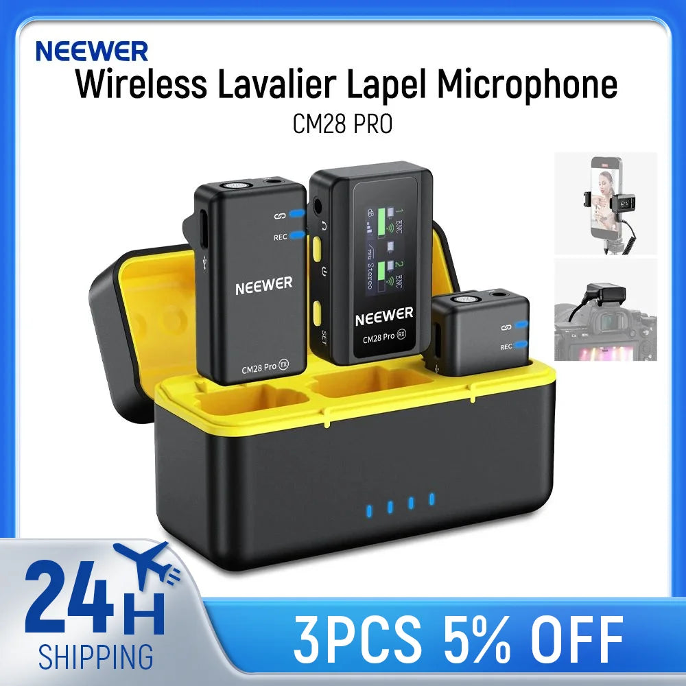 Neewer CM28 PRO Wireless Lavalier Lapel Microphone System Noise Canceling 4GB Storage For iPhone iPad Android Camera PC