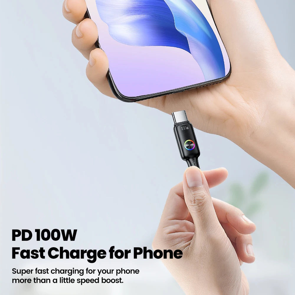 Toocki PD 100W USB C To USB C Cable LED Colorful Indicator Type C Fast Charge Cable For Laptop Huawei Mate70 Samsung S24 Xiaomi