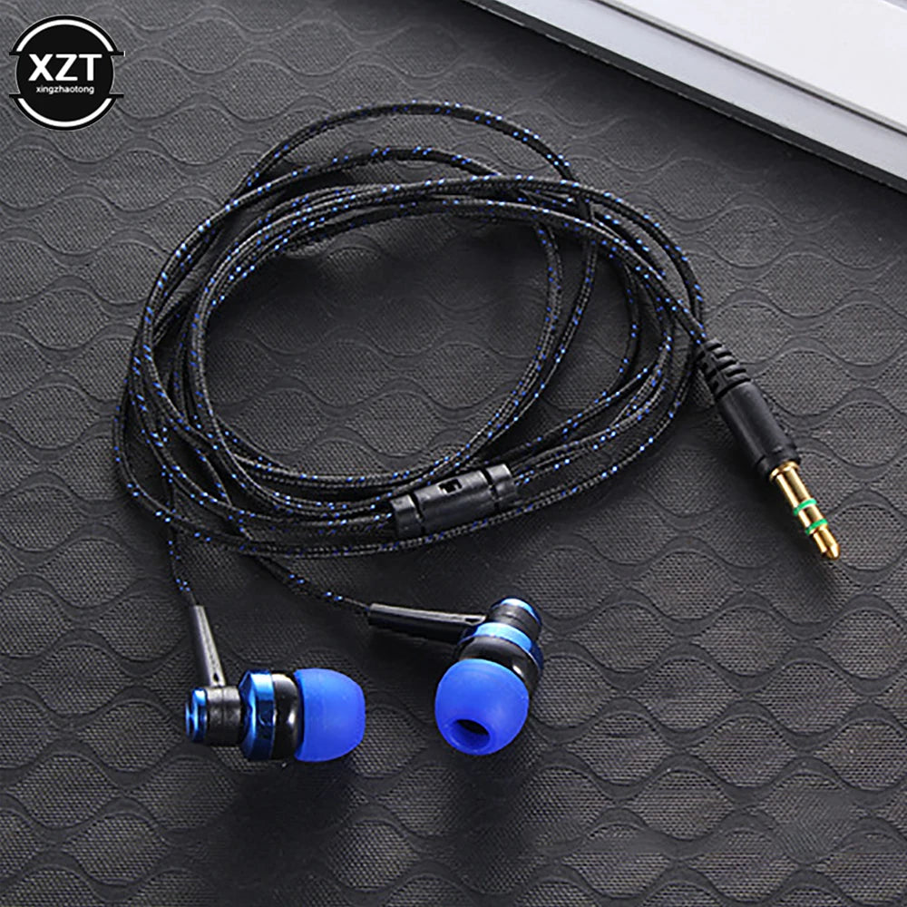 1pc Wired Earphone Stereo In-Ear 3.5mm Nylon Weave Cable Earphone Headset For Laptop Smartphone Gifts Headphones