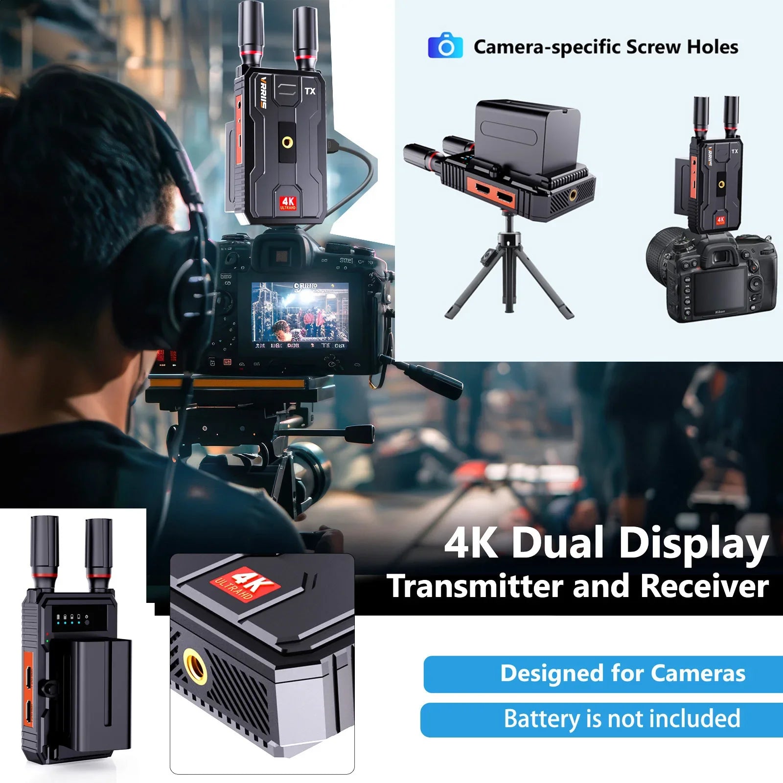 5G 4K Wireless HDMI Video Transmitter and Receiver Extender Kit 400m Los Range for DSLR Camera Laptop PC To TV Projector Monitor