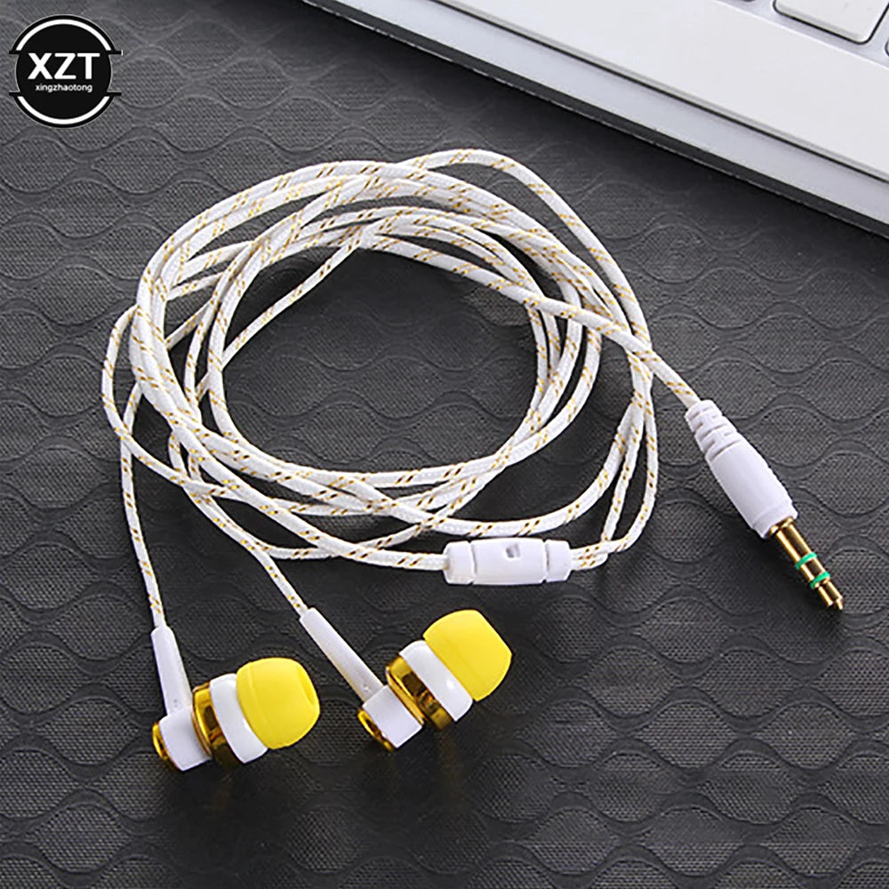 1pc Wired Earphone Stereo In-Ear 3.5mm Nylon Weave Cable Earphone Headset For Laptop Smartphone Gifts Headphones