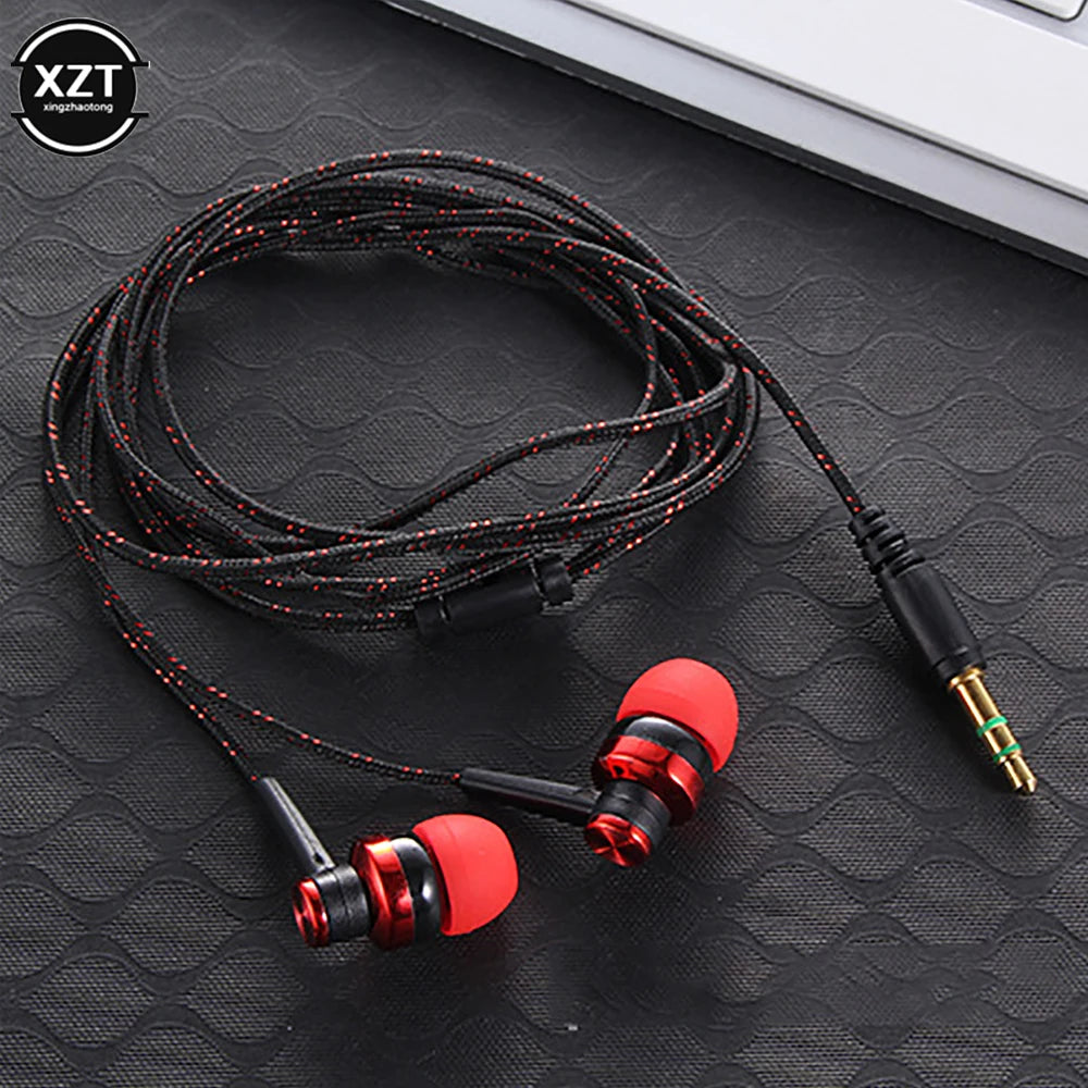 1pc Wired Earphone Stereo In-Ear 3.5mm Nylon Weave Cable Earphone Headset For Laptop Smartphone Gifts Headphones