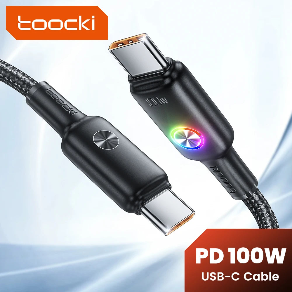 Toocki PD 100W USB C To USB C Cable LED Colorful Indicator Type C Fast Charge Cable For Laptop Huawei Mate70 Samsung S24 Xiaomi