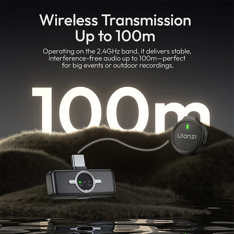 Ulanzi A21 Wireless Microphone 360° Sound Pickup 100m 2.4GHz 58dB for Smartphone Action Camera Studio Vlog Livestreaming Mic