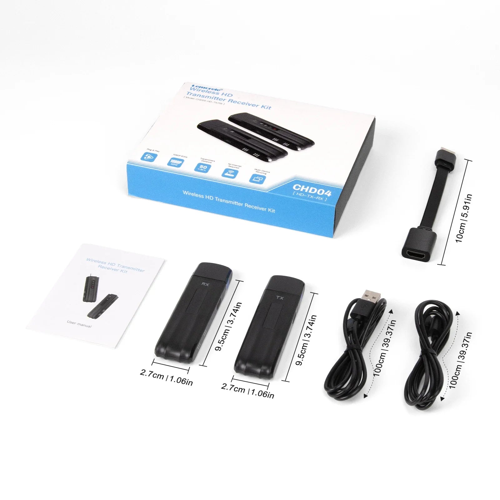 Lemorele Wireless HDMI Transceiver 1080P Display Dongle Extender Kit 50m Transmitter Receiver for Laptop TV Projector Monitor