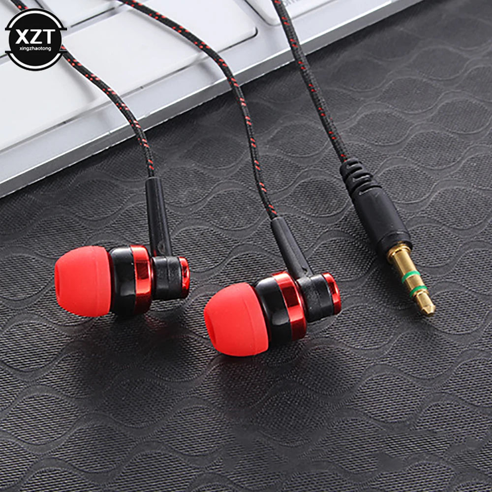 1pc Wired Earphone Stereo In-Ear 3.5mm Nylon Weave Cable Earphone Headset For Laptop Smartphone Gifts Headphones