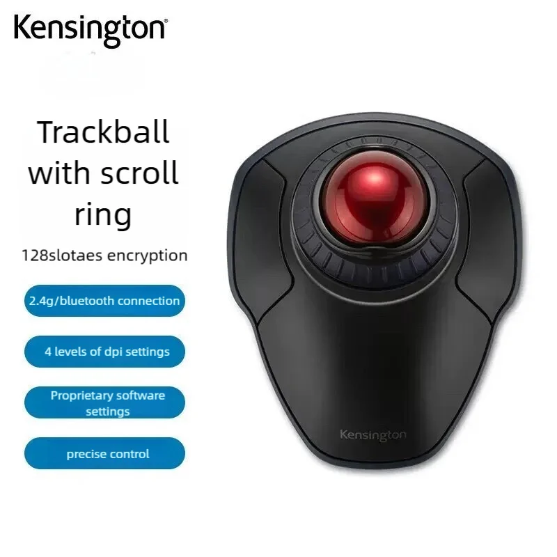 Kensington Orbit 2.4G Wireless Trackball with Scroll Ring K70992 128bit AES Encryption Rollerball Gaming Mouse for PC/Laptop