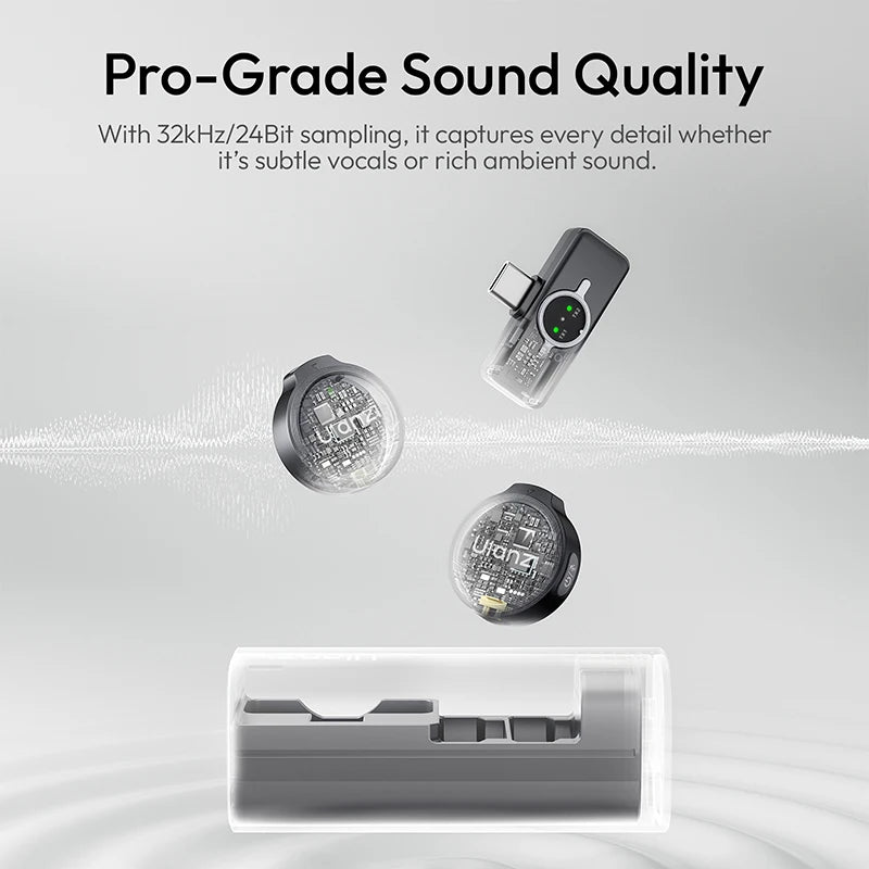 Ulanzi A21 Wireless Microphone 360° Sound Pickup 100m 2.4GHz 58dB for Smartphone Action Camera Studio Vlog Livestreaming Mic